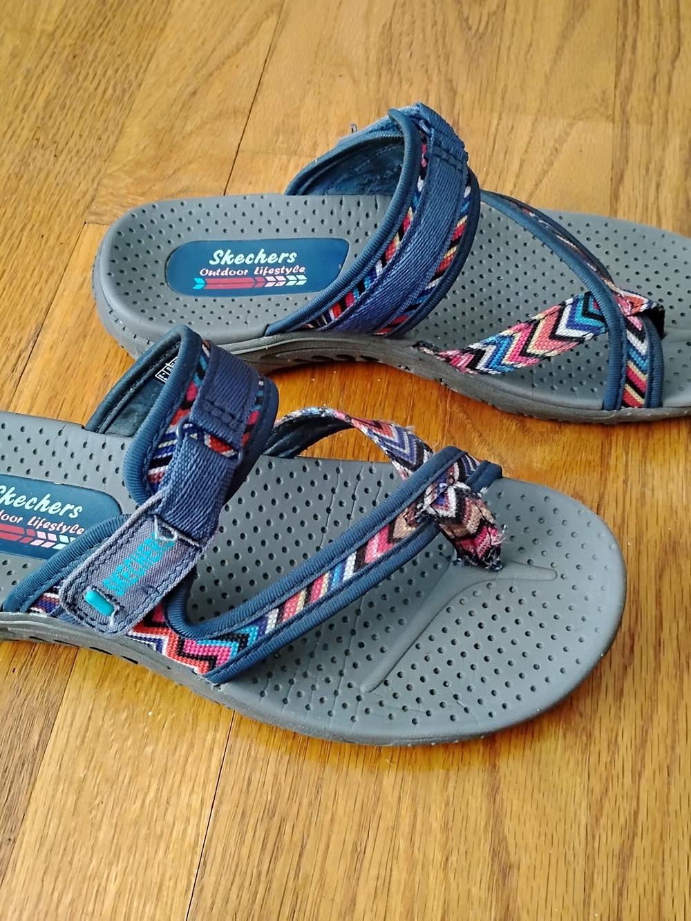 Skechers Navy Gray Multicolor Stripe Outdoor Sandals
